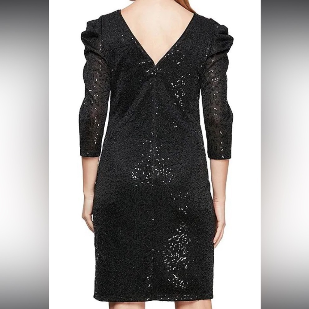 SLNY Black Formal Dress Sz 10, 12, 14W, 16,18 Black Shoulder Long Sleeves Sequin - Picture 5 of 7